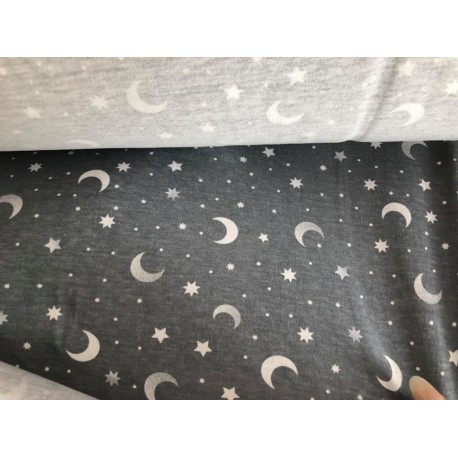 Měsíc a hvězdička/ šedá 100% bavlna 